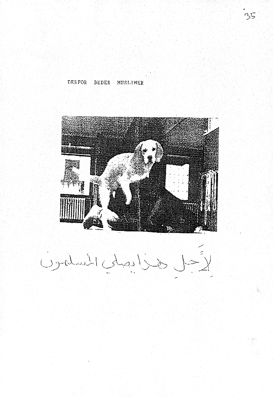Fake Mohammed image of dog humping a praying Muslim from behind