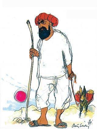 Mohammed with a walking stick and a donkey in the desert (from the Jyllands Posten newspaper)