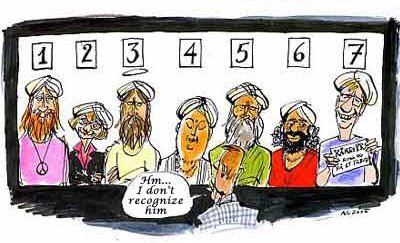 A crime victim can't recognize Mohammed from a police lineup (from the Jyllands Posten newspaper)