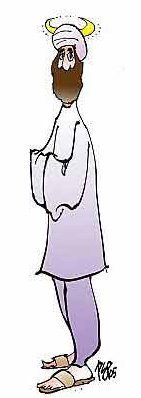 Mohammed with a crescent halo resembling horns (from the Jyllands Posten newspaper)