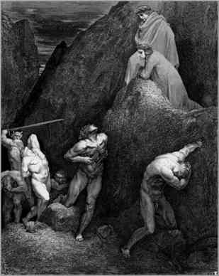 Mohammed clawing himself in Dante's 8th Circle of Hell. Wood engraving by Gustav Doré)