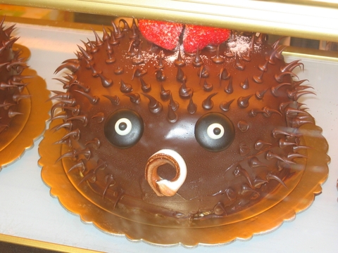 Cake which looks like a blowfish. From Jason's Supermarket in Taipei 101. Taipei, Taiwan.