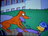 Mr. Burns smiling after dog has been provoked into attacking him