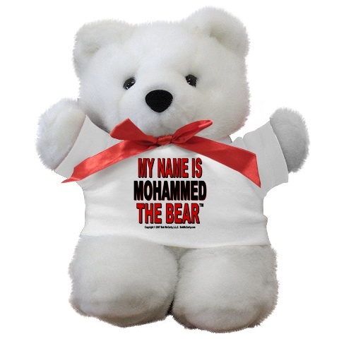 Teddy bear with t-shirt reading: My Name Is Mohammed The Bear.