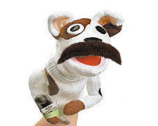 Sockpuppet dog wearing a mustache