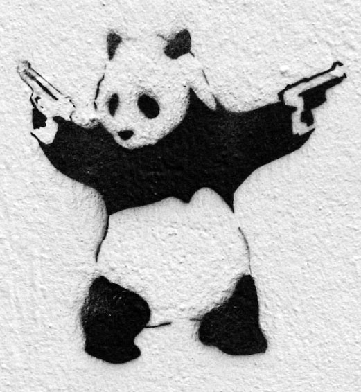Panda holding two guns