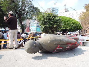 Toppled Sun Yat-sen statue in Tainan, Taiwan.