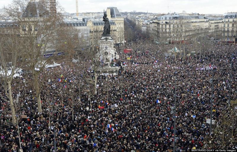 Over a million people attend the Paris Unity March after the Charlie Hebdo massacre.