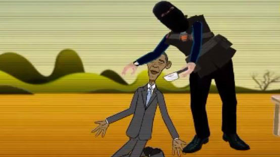 ISIS cartoon of Jihad John beheading Barack Obama