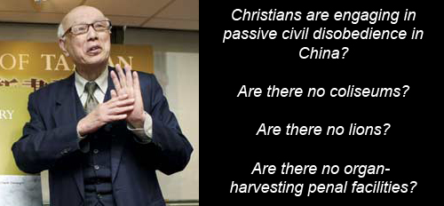 Image of Joe Hung of Taiwan's China Post: Christians are engaging in passive civil disobedience in China? Are there no coliseums? Are there no lions? Are there no organ-harvesting penal facilities?