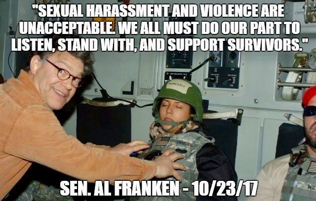 Al Franken groping female soldier's breasts while she sleeps.